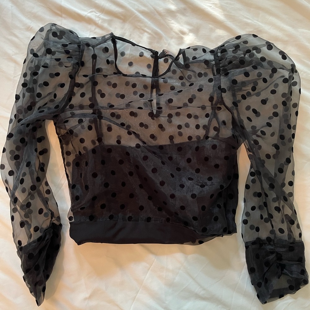 ZARA black polka dot crop top blouse S